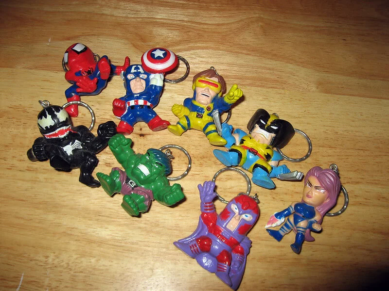 Keychains with the likenesses of Marvel Comics characters